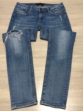 Vigoss Studio Skinny Jeans Low Rise Destroyed Blue Womens Size 5/6 28